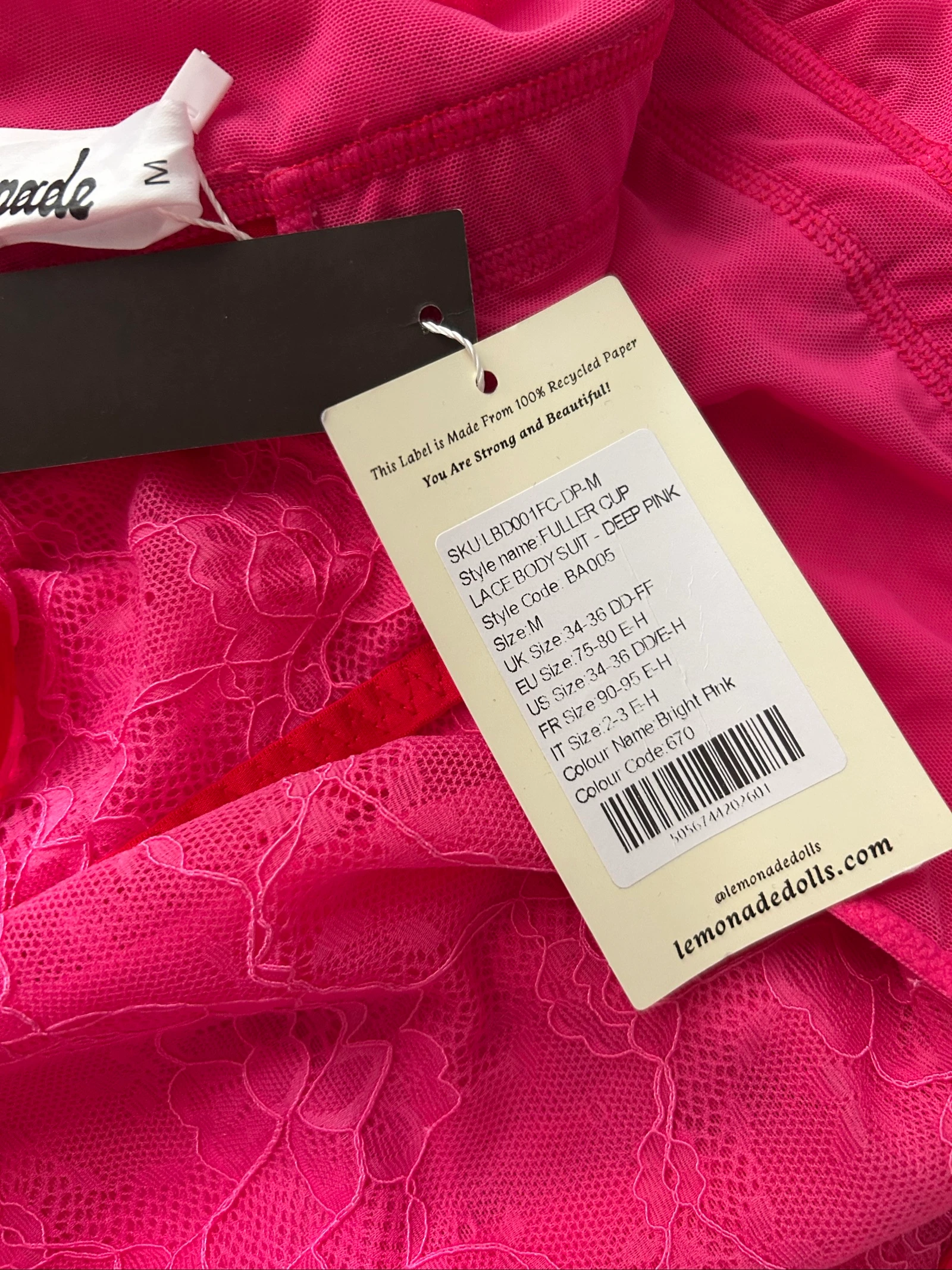 Body de encaje rosa fuchsia Lemonade Dolls – NUEVO con etiqueta – Talla M (Copa Fuller) – photo 9